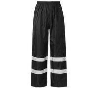 Hi Vis Waterproof Over Trousers - High Visibility Reflective Safety Workwear Rain Pants with Elasticated Waist & Taped Seams - EN Class 1 - Outdoor Work, Construction, Security Black M
