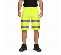 Hi Vis Work Shorts Men Reflective Safety Cargo Shorts Elastic Waist High Visibility Summer Workwear with Reflective Tape Pockets (UK, Alpha, 3XL, Regular, Regular, Yellow)