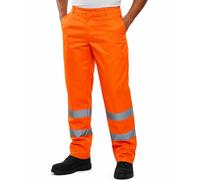 Hi-Vis Work Trousers Men Women - High Visibility Poly Cotton Safety Pants with Reflective Tape - Durable Industrial Workwear Bottoms - Hi Viz PPE Work Trousers Warehouse Constructions (Orange, 32/R)