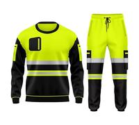 Hi Vis Workwear Fleece Tracksuit Set Open Hem Cuffed Trouser Drawstring Pockets Long Sleeves Sweatshirt Saftey Top & Bottom Set