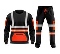 Hi Vis Workwear Fleece Tracksuit Set Open Hem Cuffed Trouser Drawstring Pockets Long Sleeves Sweatshirt Saftey Top & Bottom Set