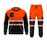 Hi Vis Workwear Fleece Tracksuit Set Open Hem Cuffed Trouser Drawstring Pockets Long Sleeves Sweatshirt Saftey Top & Bottom Set