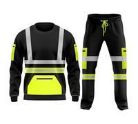 Hi Vis Workwear Fleece Tracksuit Set Open Hem Cuffed Trouser Drawstring Pockets Long Sleeves Sweatshirt Saftey Top & Bottom Set