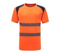 Hi Vis Yellow T Shirt High Viz Tee Visibility 2 Band Brace Work Round Neck T-Shirt Breathable Reflective Tape Security Workwear Road Works Great Comfort & Retroreflective Visibility (XL, orange)