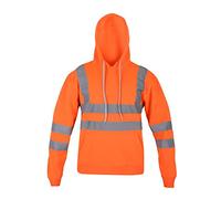Hi Vis Zip Hooded Sweatshirt High Visibility Reflective Tape Band Work Fleece Safety Hoodie Sweat Shirts Jacket Warm Security Workwear Work Wear Jumper Tops (4XL, Pullover Hoodie - Orange)