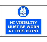 Hi Visibility Must Be Worn At This Point | High Visibility Safety Warning Sign | Self-Adhesive Vinyl Sign for PPE Area Construction Site Factory Workshop Warehouse Entrance Indoor Outdoor Wall Door