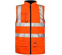 Hi Viz Bodywarmer Reversible Fleece Lined High Visibility Gilet Hi Vis Reflective Waterproof Workwear Padded Vest Security Safety Wear Warm Waistcoat (UK, Alpha, XL, Regular, Regular, Orange)