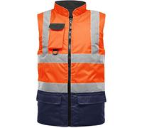 Hi Viz Bodywarmer Reversible Fleece Lined High Visibility Gilet Hi Vis Reflective Waterproof Workwear Padded Vest Security Safety Wear Warm Waistcoat (UK, Alpha, L, Regular, Regular, Orange/Navy)