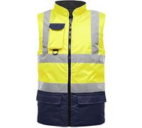 Hi Viz Bodywarmer Reversible Fleece Lined High Visibility Gilet Hi Vis Reflective Waterproof Workwear Padded Vest Security Safety Wear Warm Waistcoat (UK, Alpha, M, Regular, Regular, Yellow/Navy)