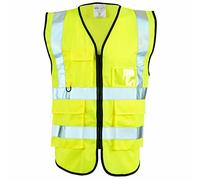 Hi Viz Executive Vests - Zip Fastening High Visibility Reflective Protective Safety Work Tops - Hi Vis Security Workwear Waterproof Vests (Yellow, 2X-Large)