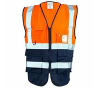 Hi Viz Executive Vests - Zip Fastening High Visibility Reflective Protective Safety Work Tops - Hi Vis Security Workwear Waterproof Vests (Orange/Navy, 5X-Large)