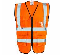 Hi Viz Executive Vests - Zip Fastening High Visibility Reflective Protective Safety Work Tops - Hi Vis Security Workwear Waterproof Vests (Orange, 2X-Large)