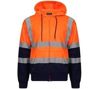 Hi Viz Hi VIS High Visibility Jacket Hoodie Hooded Sweat Shirt Fleece Top Jogger (4XL, Orange/Navy- Zip Hoddie)