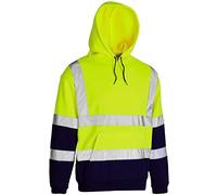 Hi Viz Hi Vis High Visibility Jacket Hoodie Hooded Sweat Shirt Fleece Top Jogger (Yellow/Navy-Pull Over Hoddie, Small)