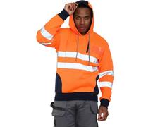 Hi Viz High Visibility Jacket Hoodie Work 3Zip Hooded Pullover Workwear Sweatshirt Fleece (as8, alpha, l, regular, regular, Orange/Navy)