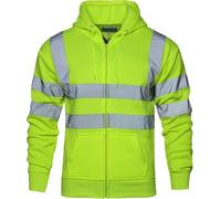 Hi Viz High Visibility Long Sleeve Full Zip Hoodie - Men's Reflective Tape Safety Hi Vis Fleece Jumper Workwear Jacket