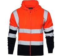 Hi Viz High Visibility Long Sleeve Full Zip Hoodie - Men's Reflective Tape Safety Hi Vis Fleece Jumper Workwear Jacket (UK, Alpha, XL, Regular, Regular, Orange Navy)