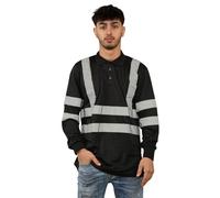 Hi Viz Long Sleeve Polo Shirts, Mens High Visibility Reflective Tape Safety Security Workwear T-Shirt Tops (Black, X-Large)