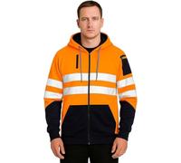 Hi Viz Long Sleeve Zip Up Hoodie, Unisex Hi Vis Pullover Hoodie, High Visibility Zipper Hoodie Sweatshirt, ID Pockets Work Hoodies for Men & Women (UK, Alpha, L, Regular, Regular, 3 Zip Orange/Navy)
