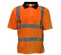 Hi-Viz Men's EN471 High Visibility Visibility Polo Short Sleeve Orange Yellow T Shirt S M L XL XXL 3XL 4XL, Orange, L