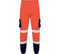Hi Viz Mens Fleece Work Trousers Reflective Tape Band Safety Hi Vis Joggers, Men Warm High Visibility Fluorescent Two Tone Combat Side Pockets Bottoms Workwear Pants Size S-5XL, Orange-navy-5XL