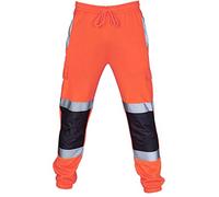 Hi Viz Mens Work Trousers Reflective Safety Hi Vis Joggers for Men, Waterproof Work Trousers with Multi Pockets Sweatpant Outdoor Training Pant Trousers Slim Fit Softshell Cargo Trousers Orange