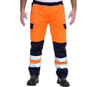 Hi Viz Mens Work Trousers Reflective Tape Band Safety Hi Vis Joggers Warm for Men High Visibility Fluorescent Two Tone Combat Side Pockets Bottoms Cargo Workwear Pants Size S-3XL, Orange-Navy-XL