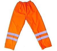 Hi Viz Orange Over Trousers Waterproof Pants Reflective Tape Work Railway Elasticated Waist High Vis Safety Workwear Security Road Works Hi Vis Fluorescent Flashing EN471 Orange L (36-38'')