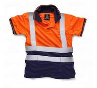 Hi Viz Short Sleeve Polo Shirt - Two Tone High Visibility Reflective Tape Polo - Hi Vis Safety Security Lightweight Breathable Workwear Tops (UK, Alpha, L, Regular, Regular, Orange/Navy)
