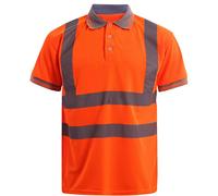 Hi Viz Short Sleeve Polo Shirts, Mens High Visibility Reflective Tape Safety Security Workwear T-Shirt Tops (Orange, XX-Large)