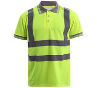 Hi Viz Short Sleeve Polo Shirts, Mens High Visibility Reflective Tape Safety Security Workwear T-Shirt Tops (Yellow, X-Large)