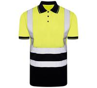 Hi Viz Short Sleeve Polo Shirts, Mens High Visibility Reflective Tape Safety Security Workwear T-Shirt Tops (Yellow Navy, Medium)