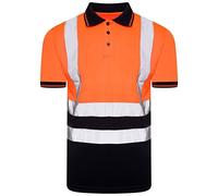 Hi Viz Short Sleeve Polo Shirts, Mens High Visibility Reflective Tape Safety Security Workwear T-Shirt Tops (Orange Navy, Medium)