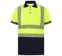 Hi Viz Stretchable Style Short Sleeve Polo Shirts High Visibility Heat Seal Reflective Tape Safety Hi Vis Security Lightweight Work Wear Shirts Tops (UK, Alpha, S, Regular, Regular, Yellow/Navy)