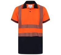 Hi Viz Stretchable Style Short Sleeve Polo Shirts High Visibility Heat Seal Reflective Tape Safety Hi Vis Security Lightweight Work Wear Shirts Tops (UK, Alpha, 4XL, Regular, Regular, Orange/Navy)