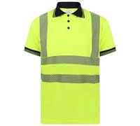 Hi Viz Stretchable Style Short Sleeve Polo Shirts High Visibility Heat Seal Reflective Tape Safety Hi Vis Security Lightweight Work Wear Shirts Tops (UK, Alpha, 3XL, Regular, Regular, Yellow)