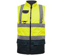 Hi Viz Super Soft Fleece Lined Bodywarmer Reversible Waterproof Gilet Hi Visibility Security Safety Workwear Waistcoat Body Warmer Padded Vests (Medium, Yellow/Navy)