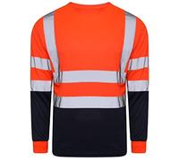 Hi Viz Vis High Visibility Crew Neck Long Sleeves T Shirts Reflective Tape Safety Hi Vis Round Neck Security Work Breathable Lightweight Workwear Tops (Orange/Navy 2X-Large)