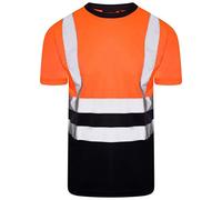 Hi Viz Vis High Visibility Crew Neck Short Sleeves T Shirts Reflective Tape Safety Hi Vis Round Neck Security Work Tee Two Tone Lightweight Workwear Tops (Orange/Navy Large)