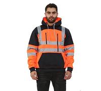 Hi Viz Vis High Visibility Hooded Neck Pullover Sweatshirt Reflective Tape Safety Tablet Hoodie Hi Vis Security Work Winter Wear Hoodie Workwear Sweater (Orange/Navy X-Large)