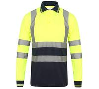Hi Viz Vis High Visibility Polo Neck Long Sleeves T Shirts Reflective Tape Safety Hi Vis Collared Neck Security Work Breathable Lightweight Workwear Tops (Yellow/Navy with Navy Collar 4X-Large)