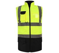 Hi Viz Vis High Visibility Zip Up Waistcoat Reflective Tape Safety Vest Hi Vis Security Work Body Warmer Winter Wear Outdoor Jacket Sleeveless Warm Coat (Yellow/Navy X-Large)