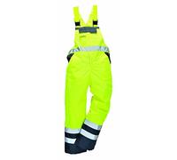 Portwest S488 Men's Hi Vis Bib and Brace Work Overalls Breathable Contrast Rain Dungarees - Waterproof Windproof Reflective Tape Adjustable Fit Multi Utility Pockets, Yellow/Navy, L