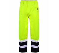 Hi Viz Waterproof PU Over Trousers High Visibility Safety Overall Trousers 2 Band Reflective Tape Elasticated Waist Bottoms Workwear Coverall Pants (UK, Alpha, M, Regular, Regular, Yellow/Navy)