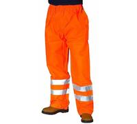 Hi Viz Waterproof PU Over Trousers High Visibility Safety Overall Trousers 2 Band Reflective Tape Elasticated Waist Bottoms Workwear Coverall Pants (UK, Alpha, L, Regular, Regular, Orange)