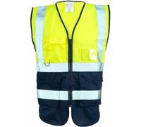 Hi Viz Zipped Executive Vests High Visibility Reflective Safety Vest Waistcoat Jacket Hi Vis Security Waterproof Workwear Top Size S-5XL (Yellow/Navy, 5XL)