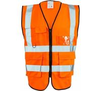 Hi Viz Zipped Executive Vests High Visibility Reflective Safety Vest Waistcoat Jacket Hi Vis Security Waterproof Workwear Top Size S-5XL (Orange, L)