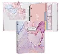 Hi why 3 Ring Binder 8.5x9.5, Full Page Organizer Set with 25 Slots & 50 Recipe Cards & 6 Dividers, Recipe Book for Slim Kitchen Design Pink