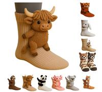 Hi-Y2Kgirls Animal Socks, Funny Cartoon 3D Knit Animal Socks for Women, Long Fashion Floor Alligator Shark Crochet Sleeping Sock for Christmas Holiday Home Gifts (Highland Cow)