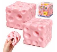 Hi-Y2Kgirls Cheese Squishy, Stress Relief Fidget Toy, Slow Rebound Block Simulation Food Squeeze Toy for Adults Gift Novelty Anxiety Calming Desk Party Favors (2PCS-Pink)